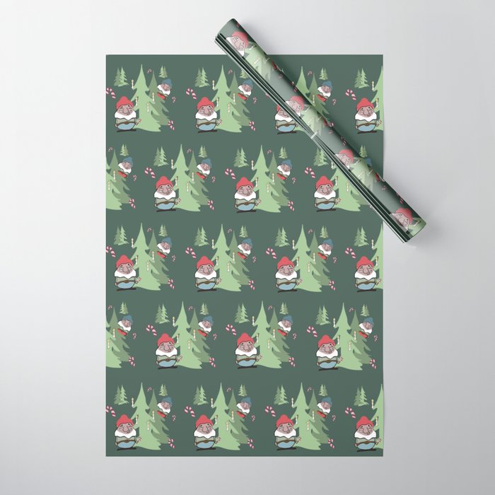 Christmas Nisse (Dark Green) Wrapping Paper by The Little Norwegian